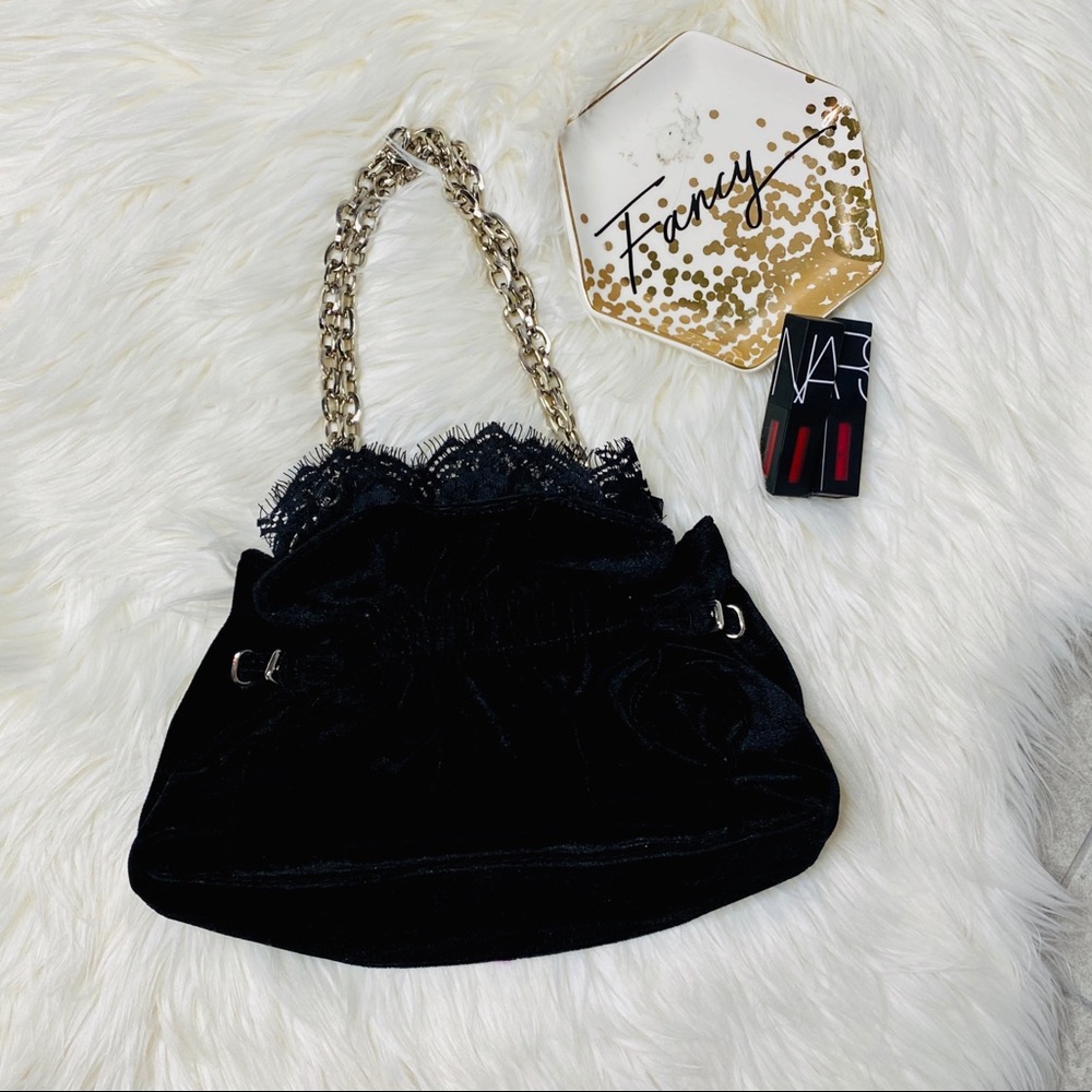 White Black House Market black velvet purse